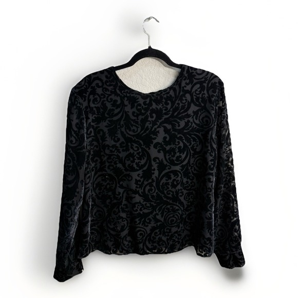 Talbots Tops - Vintage Talbots Women's Black Floral Velvet Burnout Whimsigoth Witchy Top Sz 16